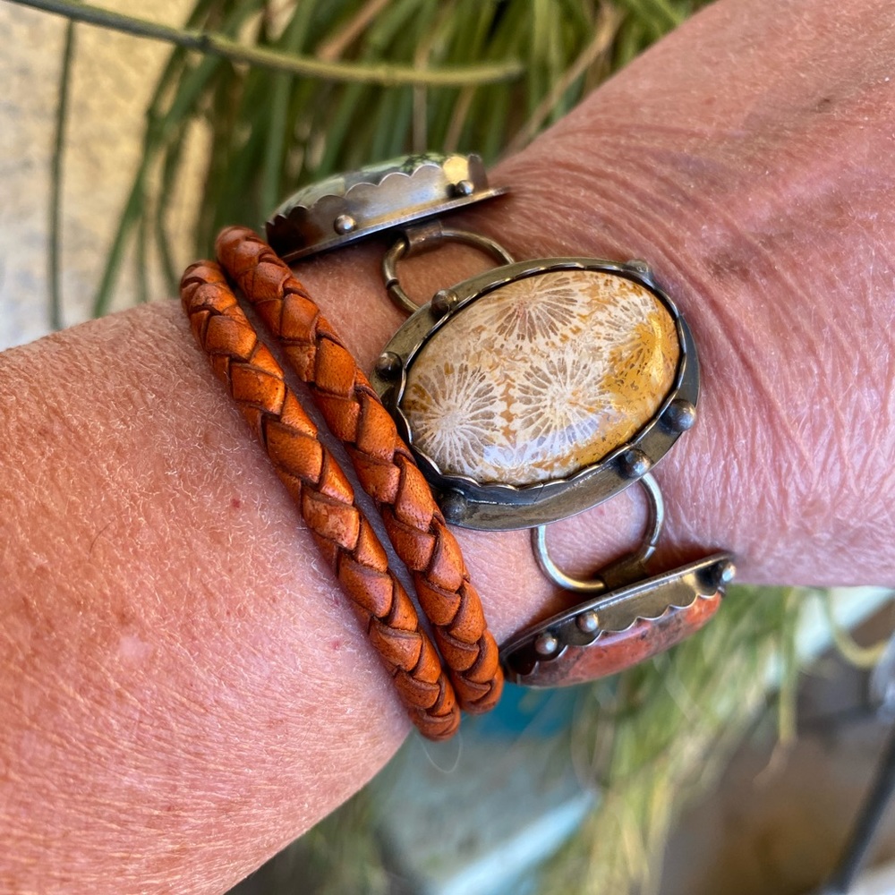 3 Stone 3 Wrap Braided Leather Bracelet - Picture 7 of 10